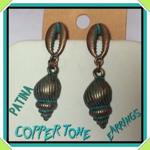 🆕✅ PATINA COPPER TONE SEA SHELL STUD EARRINGS